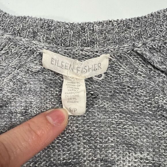 Eileen Fisher Women's Gray Lightweight Deep V-Neck Linen Knit Sweater Size S/P - Picture 3 of 12